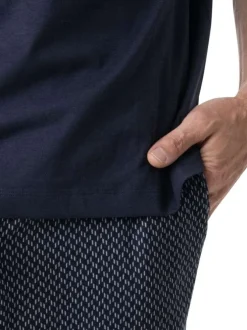 Pyjama court en coton marine à motifs pourvu d'une coupe droite