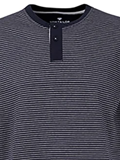 Pyjama Court en coton marine rayé coupe droite avec un col tunisien et 2 boutons au col