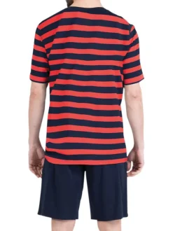Pyjama court en coton marine à rayures pourvu d'une coupe droite
