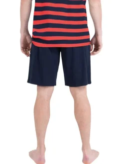 Pyjama court en coton marine à rayures pourvu d'une coupe droite