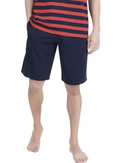 Pyjama court en coton marine à rayures pourvu d'une coupe droite