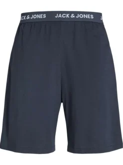 Pyjama court en coton marine uni avec une coupe droite et un col rond