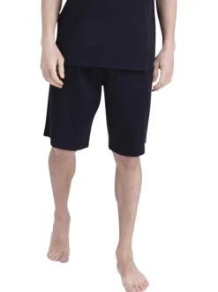 Pyjama court en coton noir uni pourvu d'un col rond et d'une coupe droite