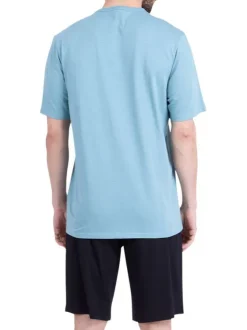 Pyjama court en coton noir uni pourvu d'une coupe droite et de manches courtes