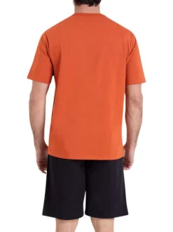 Pyjama court en coton orange et noir uni à coupe droite avec un imprimé