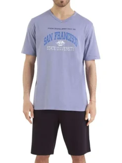 Pyjama court en coton parme uni avec une coupe droite et un col V