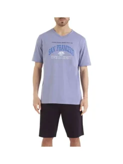 Pyjama court en coton parme uni avec une coupe droite et un col V