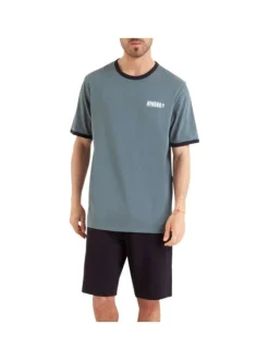 Pyjama court en coton vert d'eau uni avec une coupe droite et un col rond