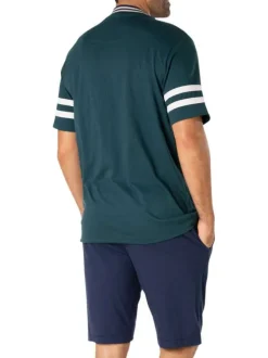Pyjama court en coton vert sapin uni à col tunisien avec des liserés