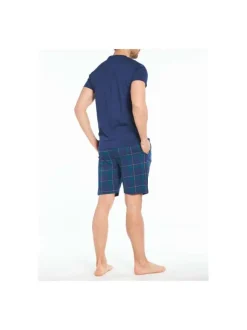 Pyjama court marine en coton coupe droite