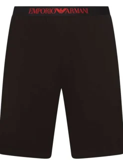 Pyjama court noir en coton avec logo multicolore all-over coupe droite col rond à manches courtes
