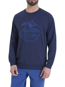 Pyjama en coton bleu imprimé à l'avant et pourvu d'un col rond