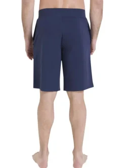 Pyjama en coton bleu marine et jaune pourvu de manches courtes