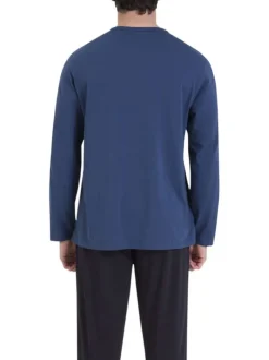 Pyjama en coton bleu marine imprimé et pourvu de manches longues