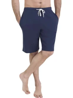 Pyjama en coton marine et bleu clair pourvu d'un col rond et de manches courtes