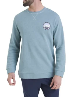 Pyjama en coton marine et bleu clair pourvu d'un col rond et de manches longues