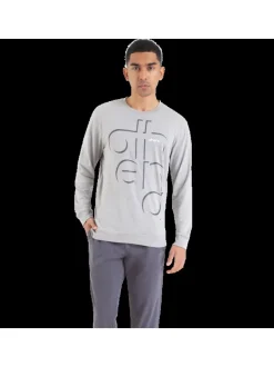 Pyjama en coton mélangé gris chiné avec une coupe droite et un col rond