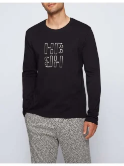 Pyjama gris en coton uni coupe régular avec un col rond