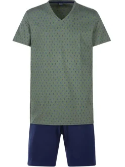 Pyjama kaki en coton uni coupe régular avec un col v