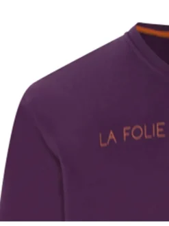 Pyjama long avec un t-shirt violet uni et un pantalon à carreaux