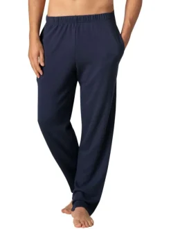 Pyjama long bleu et marine uni avec une coupe ouverte et un col français