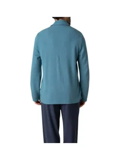 Pyjama long bleu et marine uni avec une coupe ouverte et un col français