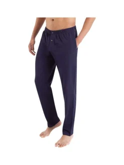 Pyjama long bleu marine uni en coton avec un col à revers et fermeture boutonnée