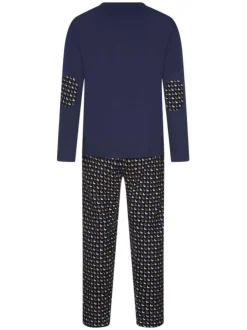 Pyjama long en coton avec T-shirt uni et pantalon imprimé de lama bicolore