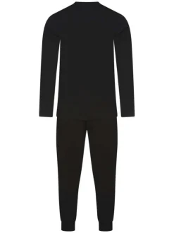 Pyjama long en coton avec un T-shirt logotypé et un pantalon noir uni