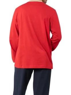 Pyjama long en coton bicolore avec une coupe droite et un col tunisien