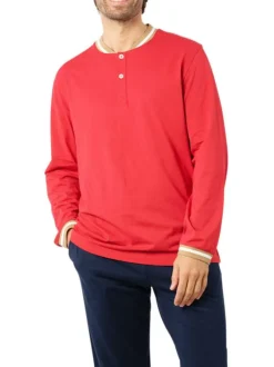 Pyjama long en coton bicolore avec une coupe droite et un col tunisien