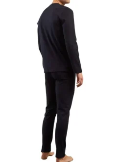 Pyjama Long en coton bicolore nuit et rose avec une coupe droite et un col v