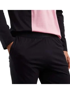 Pyjama Long en coton bicolore nuit et rose avec une coupe droite et un col v