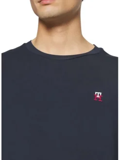 Pyjama long en coton biologique marine avec monogramme imprimé sur le pantalon