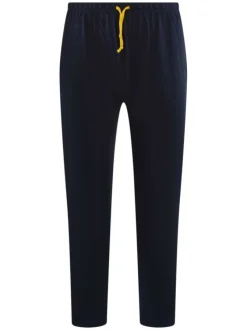 Pyjama long en coton bleu à imprimé une coupe droite et un col rond