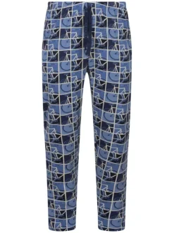 Pyjama long en coton bleu imprimé vélo avec une coupe droite et un col rond