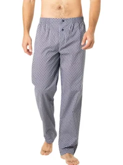 Pyjama long en coton bleu marine à motifs avec un col à revers et des poches