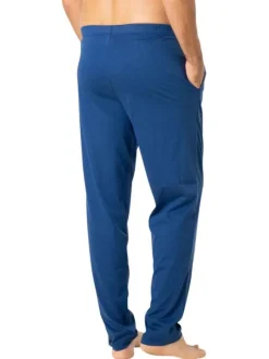 Pyjama long en coton bleu à minis motifs avec un col v et une poche