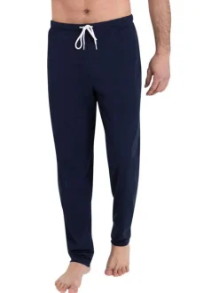Pyjama long en coton bleu à rayures et à coupe droite avec une poche