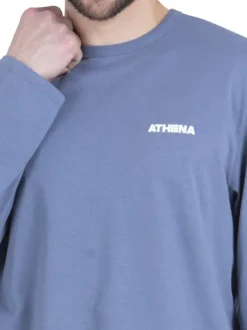 Pyjama long en coton bleu uni pourvu d'un col rond et d'une coupe droite