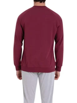 Pyjama long en coton bordeaux avec une coupe droite et un logo blanc imprimé