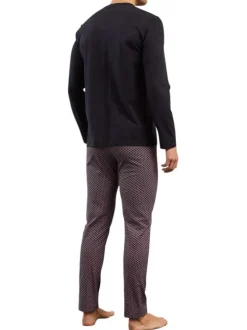 Pyjama Long en coton couleur nuit imprimé avec une coupe droite et un col rond