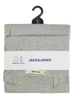 Pyjama Long en coton gris uni avec un col rond et une coupe fermée