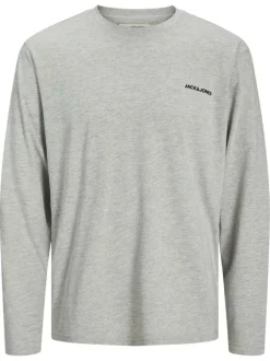 Pyjama Long en coton gris uni avec un col rond et une coupe fermée
