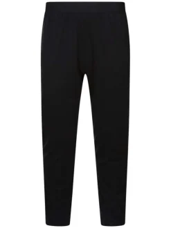 Pyjama long en coton marine avec une coupe droite un col v et des manches rayées