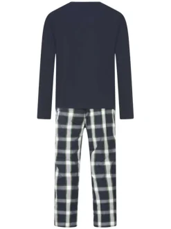 Pyjama Long en coton marine à carreaux avec une taille élastiquée