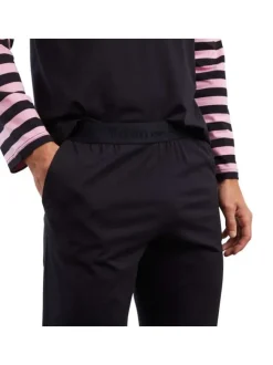 Pyjama Long en coton marine et rayé avec une coupe droite et un col v
