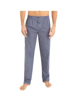 Pyjama long en coton marine imprimé all-over avec coupe droite et col cranté