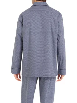 Pyjama long en coton marine imprimé all-over avec coupe droite et col cranté