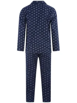 Pyjama long en coton marine imprimé voiture à coupe droite et col cranté